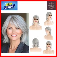 Stylish Layered Grey Women's Wig Shoulder Length Straight 57cm Cap