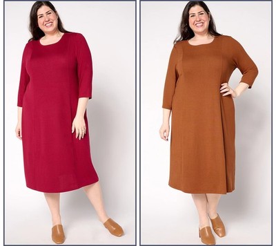 Denim & Co. 2-Pack Petite Heavenly Jersey Dresses Camel/Cranberry XL New Denim & Co. 2-Pack Petite Heavenly Jersey Dresses Camel/Cranberry XL New