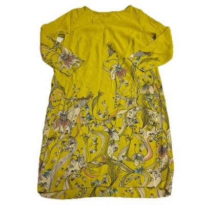 Rutzou Dress Womens 4 Yellow Floral Shift The Blooming Whin Art Nouveau Boho