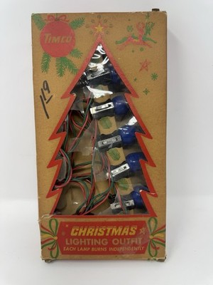 Vintage TIMCO Christmas String Lights Green & Red Wire, Blue C7 Bulbs ,Tested