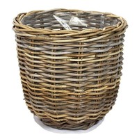 Van Der Leeden Rattan ÜBertopf Grau Konisch Mit Folienauskleidung Ø 36 Cm