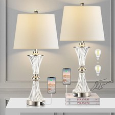 Touch Control Table Lamp for Bedrooms 3 Way Dimmable White Drum Shade Silver