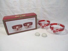 Celebrations Mikasa  2 Ruby Ribbon Candy Crystal Glass Bowls 4 3/4", 2 3/4" Tall