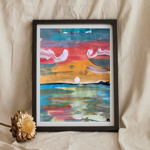 OMAN Original Abstract Sunset Landscape Painting 8.5x11 Paper Art Expressionist