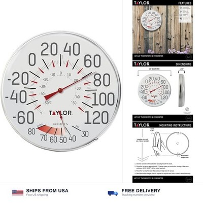 Taylor Precision Products Humidiguide Dial Thermometer (12-Inch), White, One ...