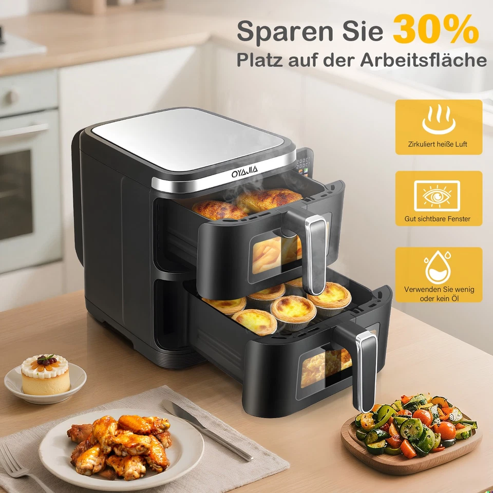10-in1 Doppel Heissluftfritteuse 2800W Air fryer Doppelkammer Digital Fritteuse - Bild 4 von 4