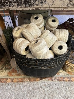 Vintage Crochet 15pc Thread Lot   Basket Bowl or Jar Filler French Decor