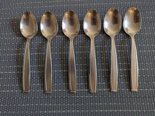 Oneida Satin Shasta Set of 6 Dinner / Oval Soup Spoons - 18/8 Stainless USA