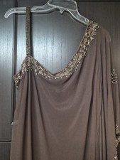 Kjara Brown Sequence Kaftan Sz 14 W/One Sided Drape Mob Or Party Dress