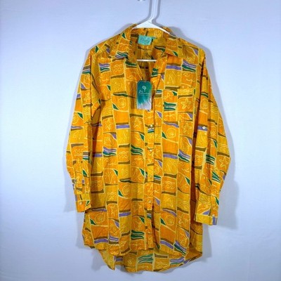 NWT True Destinations Resortwear Yellow Patterned Casual Shirt Size Small II0671