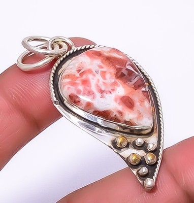 Brecciated Jasper 925 Sterling Silver Bali Pendant 2.03'' P1453-17