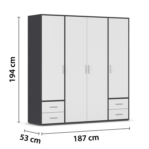 Drehtürenschrank - alpinweiß - grau metallic - 187 cm Kleiderschrank Schrank - Bild 6 von 10