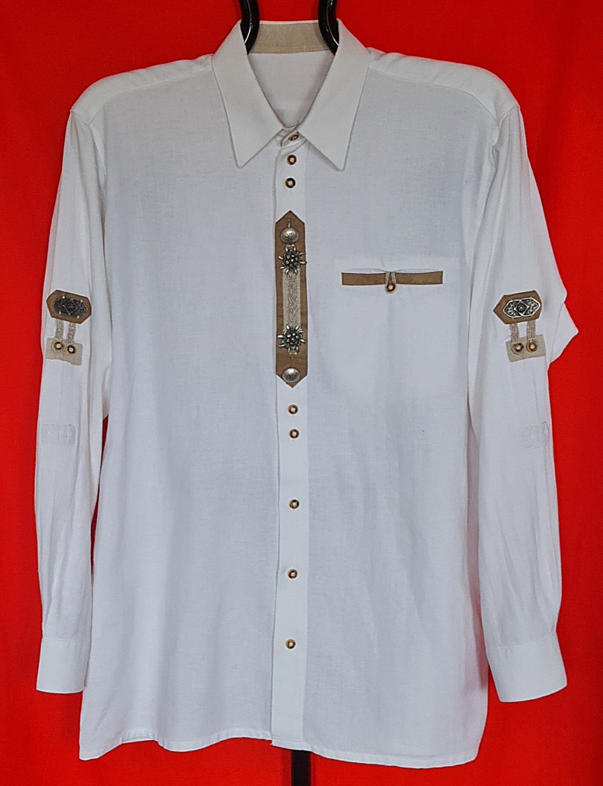 CAMISA DE VESTIR VINTAGE AUTÉNTICA TRACHTEN TYROL OKTOBERFEST DIRNDL PARA HOMBRE EE. UU. 16,5 42