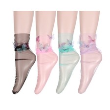 Benefeet Sox Womens Sheer Slouch Socks 3D One Size, 4 Pack-3d Butterfly