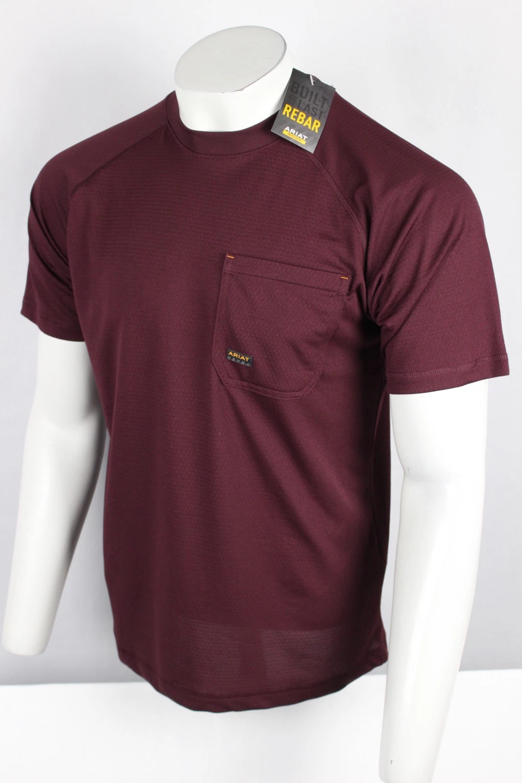 Ariat Men's Rebar Heat Fighter Wired T Shirt Pocket Short Sleeve Malbec Wicking