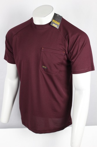 Ariat Men's Rebar Heat Fighter Wired T Shirt Pocket Short Sleeve Malbec Wicking