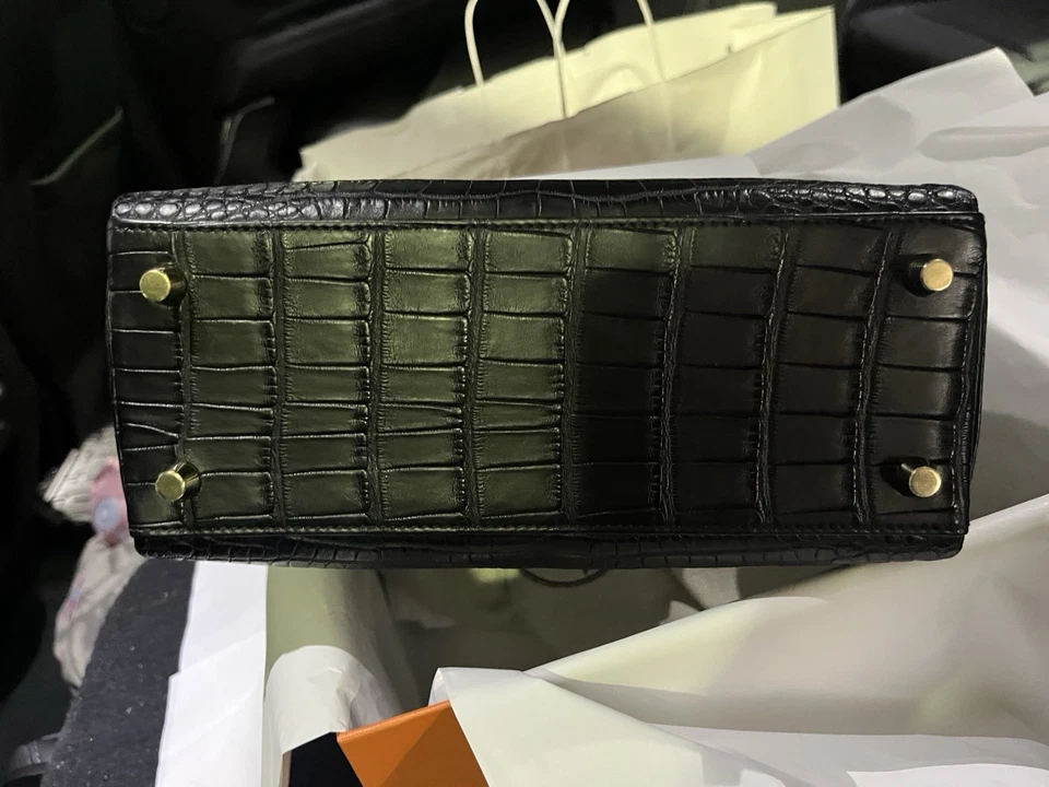 Bolso Hermes Mate Cocodrilo Negro Dorado Kelly 25 2025 Excelente Juego Completo Foto 4 de 4