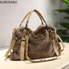 Women Faux Fur Plush Handbags Handle Lady Furry Shoulder Bag Large Capacity