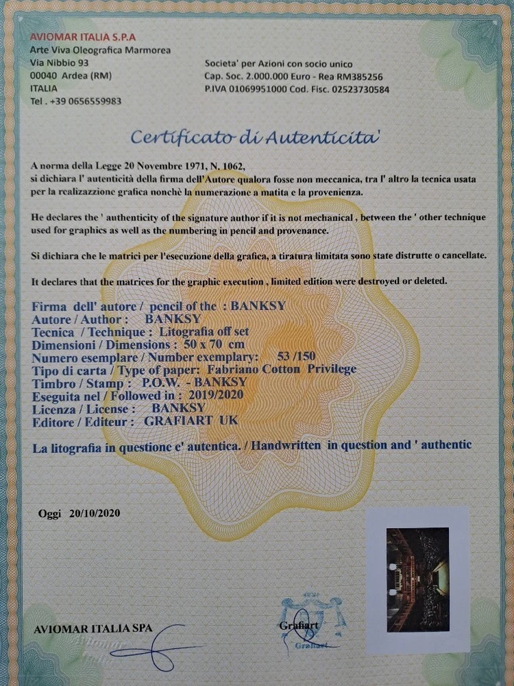 Impresión de arte Banksy - Mono Parlamento - Certificado - Imagen 3 de 4