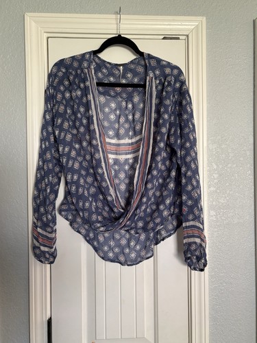 Free People Shirt Womens Small Before Dawn Criss Cross Boho Aztec Print Blouse