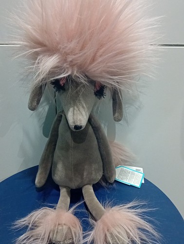 Jellycat Glamarous Penelope Poodle – Grey Velour Puppy with Pink Fluffy Hair Tag - Picture 1 of 7