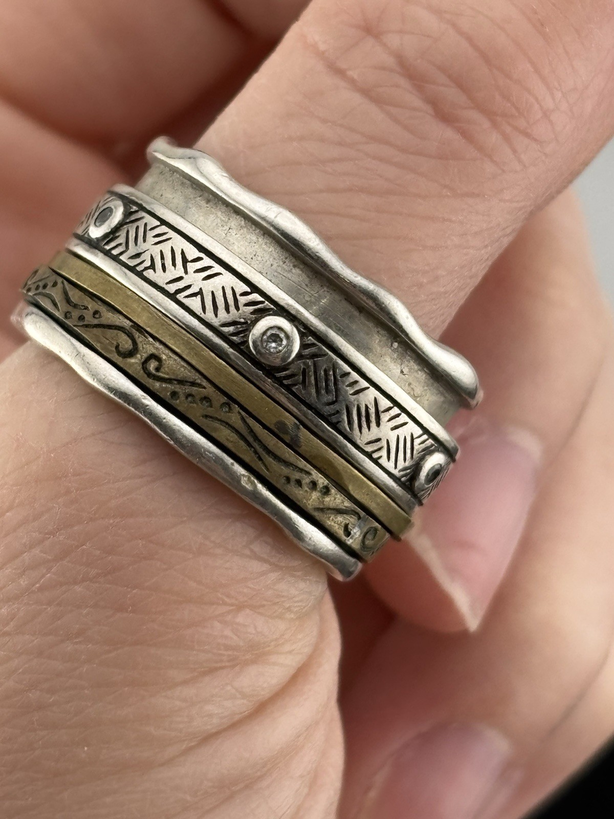 Silpada Pattern Spinner Ring Sterling Silver Bras… - image 13