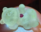 Fenton Satin Crystal Etched W/Stars And Red Heart Reclining Bear