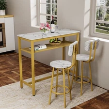 Dining Table Set with 2 Stools,3 Piece Counter Height for Kitchen, Living Room,