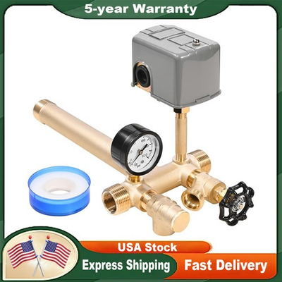 #ad #ad 7PCS For Water Well Well Pure Brass Pressure Tank Tee Kit with 40 60PSI Switch $56.04