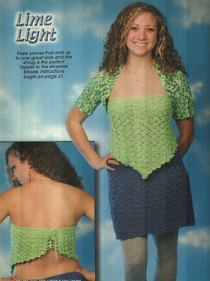 LIME LIGHT SKIRT SHRUG & TOP 3 SIZES WOMEN'S CROCHET PATTERN INSTRUCTIONS