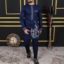 Mens African Dashiki Suit Set 2pcs Shirt Pants Traditional Outfit