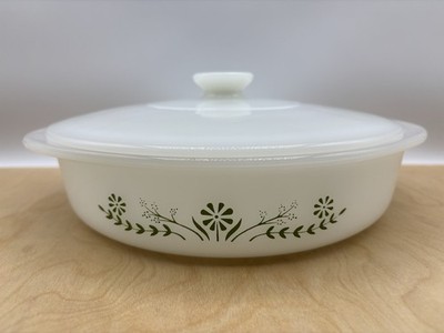 Vintage Glasbake Green Daisy Round 8'' J2429 Casserole Baking Dish with Lid