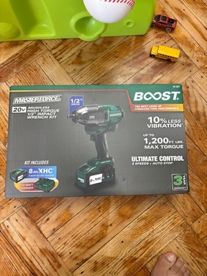 Masterforce BOOST 20 Volt Brushless Cordless 1/2 High Torque Impact Wrench Kit