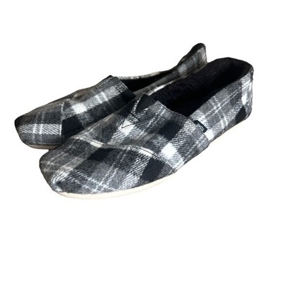 TOMS Alapargata Cozy Black White Flannel Plaid Slip On Shoes Womens Size 8