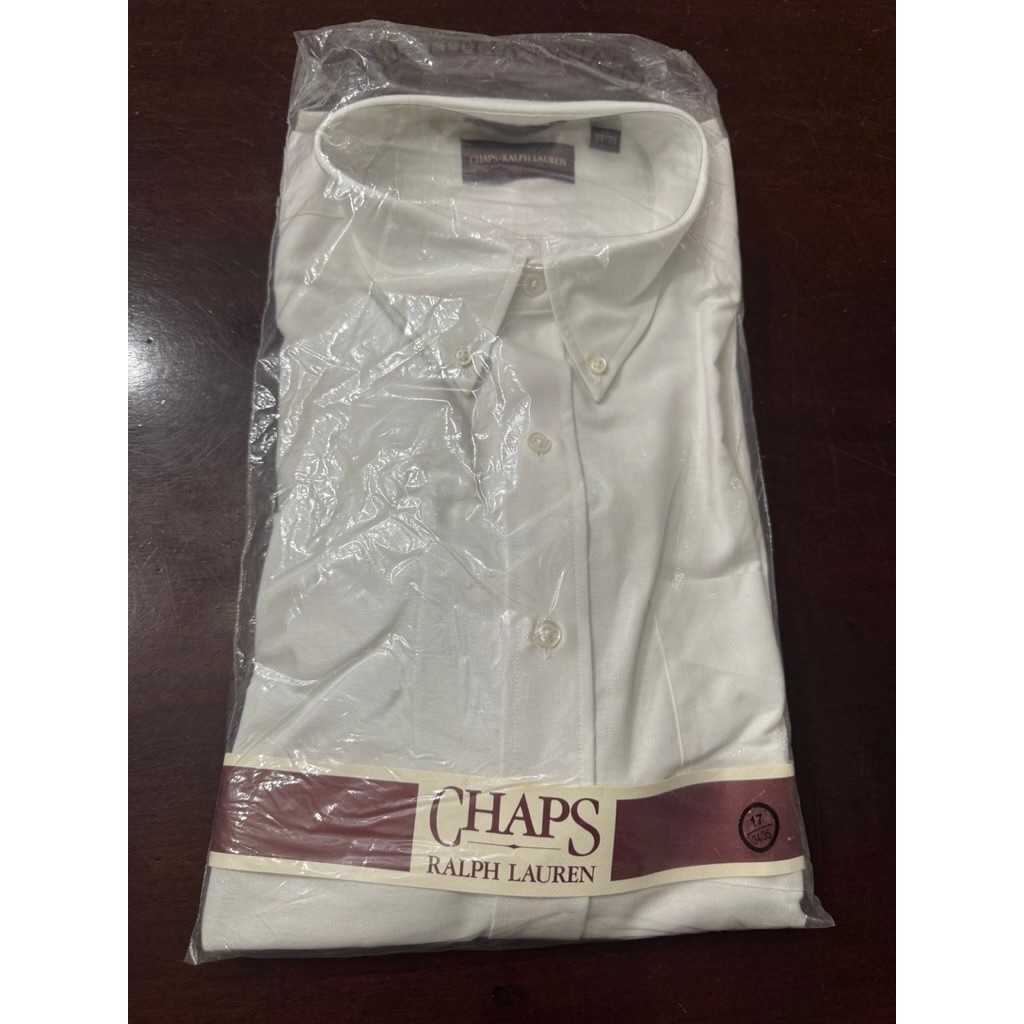 NWT VTG Chaps Ralph Lauren Mens White Oxford Dress Shirt 17 34/35 Made in USA