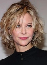 Real Hair Fashion Women's Layered Short Brown Mix Blond Wavy Wigs 12 Inch