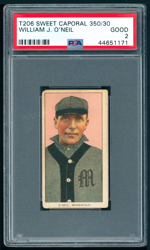 1909-11 T206 Sweet Cap Pink Portrait - William O'Neil (O'Neill) PSA 2+ Free Ship