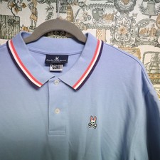 Psycho Bunny Men's Blue Tipped Pique Short Sleeve Polo Shirt Size 8 Pink Purple