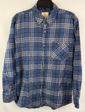 Field And Stream Blue Gray Plaid Button Down Long Sleeve Flannel Men Sz MD