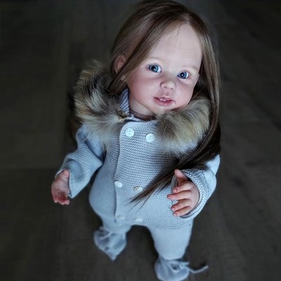 Finished 28'' Lifelike Reborn Baby Doll Toddler Girl Rooted Hair Cloth Body Gift