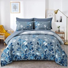 Navy Botanical Gradient Comforter Set California King 7 Piece Ultra Soft