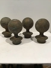 (4) Vintage Old Original Furniture Bed Post Ball Pole Finial Topper Top Brass