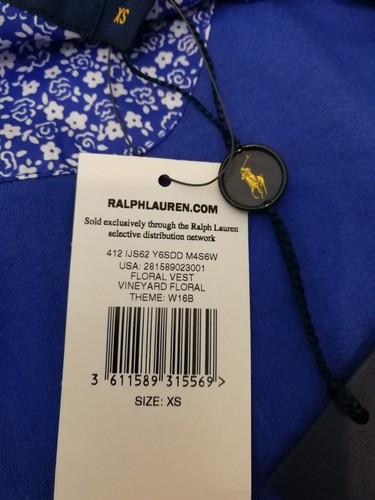 Polo Ralph Lauren Vineyard Floral Gilet Vest Jacket Blue Size XS RRP - £175 - Picture 6 of 7