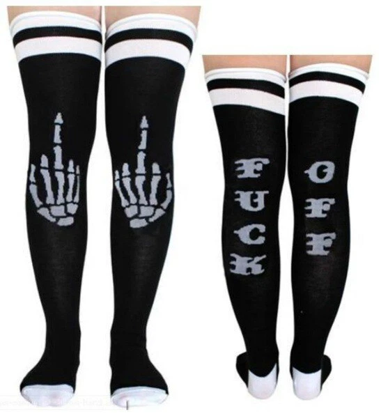 NEW Long Tube Leg Funny Stockings Knee Thigh Over English Letter Jacquard Socks - Image 3 of 4