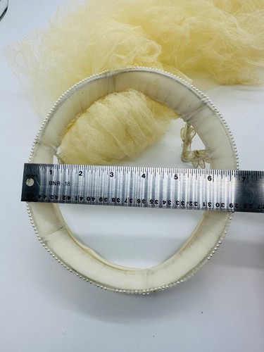 Vintage Bridal Wedding Headpiece Veil Lace Tulle Headband Ivory Beaded - Picture 10 of 11