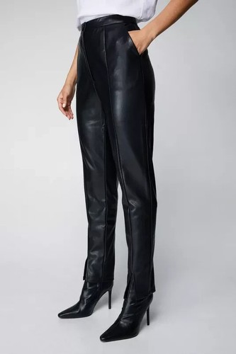 Pantalones Nasty Gal para mujer frente dividido imitación cuero EE. UU. 4 carreras grandes nuevos con etiquetas - Imagen 3 de 4