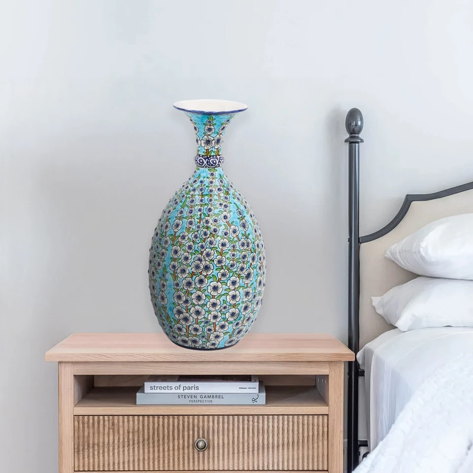 Botella de cerámica hecha a mano, botella decorativa flor de primavera, jarrón para decoración del hogar Foto 3 de 4