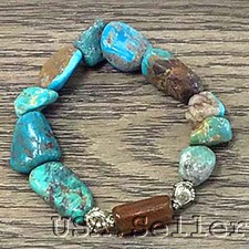 Blue Turquoise Bracelet Nugget Beads Stretch Women Kingman Healing Gemstone