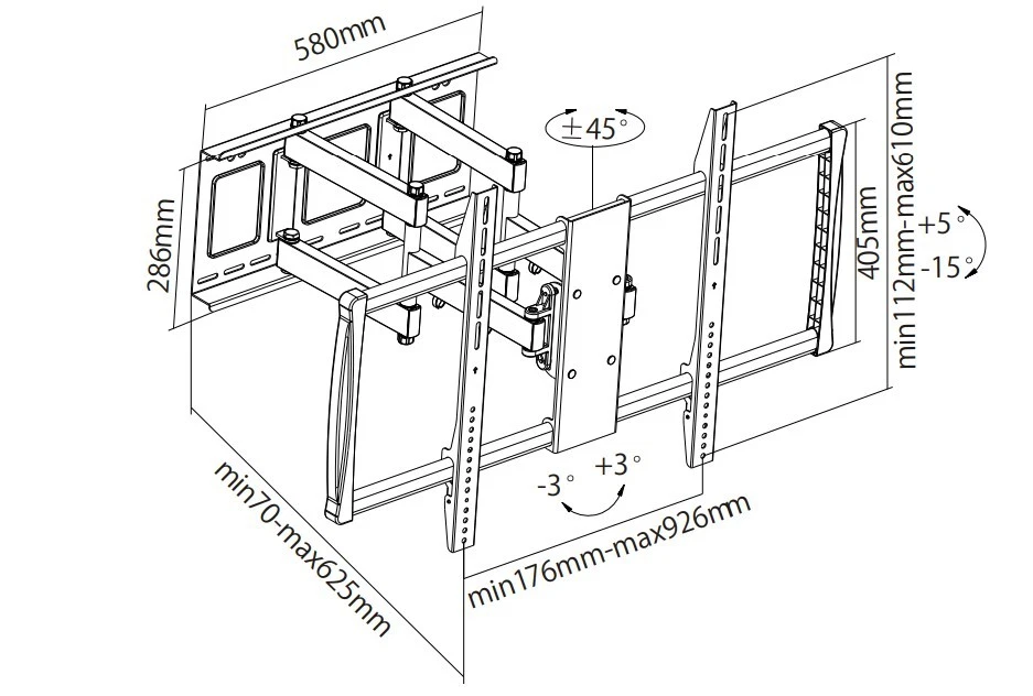 60 70 72 80 82 90 100" pulgadas grande movimiento completo TV soporte de montaje en pared LCD LED VESA Foto 3 de 3
