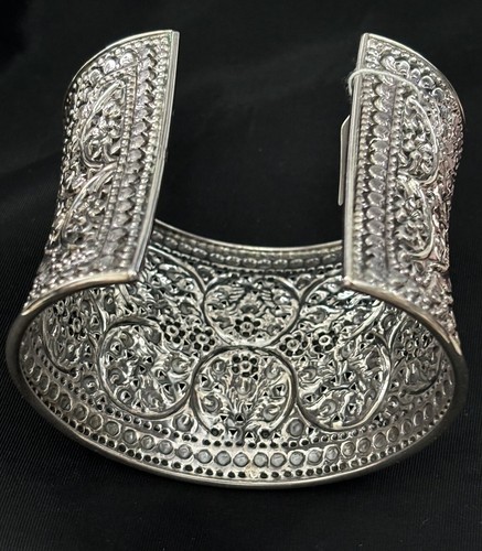 Samuel B Sterlingsilber breites Armreif Armband atemberaubendes florales Design Thailand LESEN - Bild 5 von 14